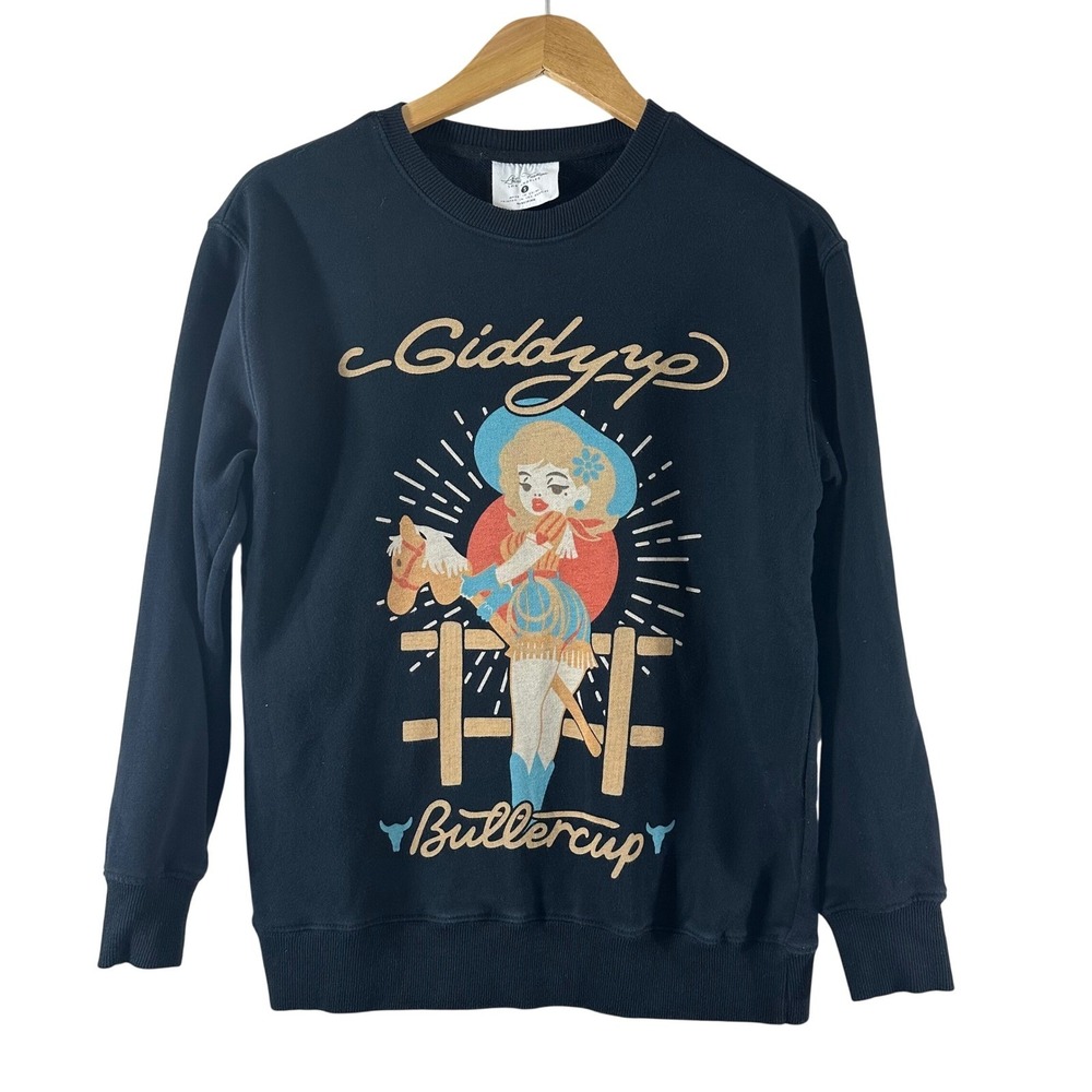 Lotus Fashion Giddyup Buttercup Cowgirl Graphic Sweatshirt Black Small